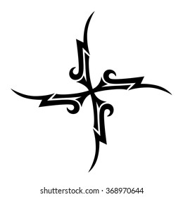Tribal tattoo vector design sketch art cross pattern. Simple logo. Designer isolated abstract element for arm, leg, shoulder men and women on white background.