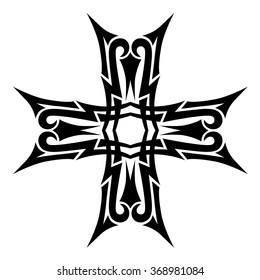 Tribal tattoo vector design sketch art cross pattern. Simple logo. Designer isolated abstract element for arm, leg, shoulder men and women on white background.