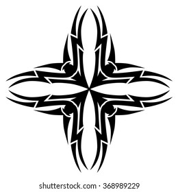 Tribal tattoo vector design sketch art cross pattern. Simple logo. Designer isolated abstract element for arm, leg, shoulder men and women on white background.