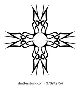 Tribal tattoo vector design sketch art cross pattern. Simple logo. Designer isolated abstract element for arm, leg, shoulder men and women on white background.