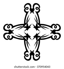 Tribal tattoo vector design sketch art cross pattern. Simple logo. Designer isolated abstract element for arm, leg, shoulder men and women on white background.