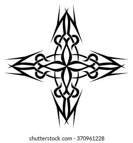 Tribal tattoo vector design sketch art cross pattern. Simple logo. Designer isolated abstract element for arm, leg, shoulder men and women on white background.