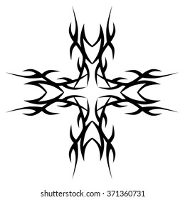 Tribal tattoo vector design sketch art cross pattern. Simple logo. Designer isolated abstract element for arm, leg, shoulder men and women on white background.