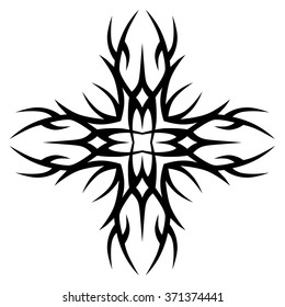 Tribal tattoo vector design sketch art cross pattern. Simple logo. Designer isolated abstract element for arm, leg, shoulder men and women on white background.