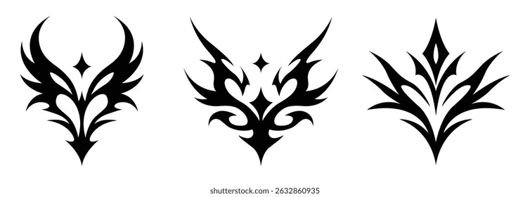 Tribal tattoo vector set, symmetrical black tribal designs for body art, stickers, logo decoration