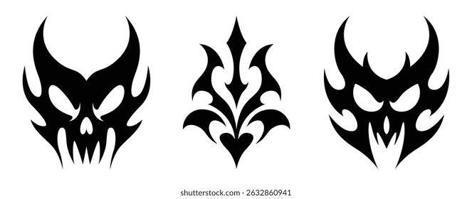 Tribal tattoo vector set, symmetrical black tribal designs for body art, stickers, logo decoration