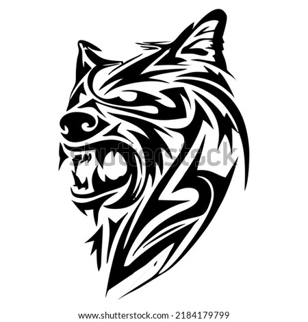 Tribal tattoo wolf head design