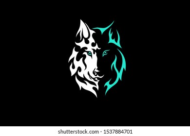 Tribal Tattoo of Wolf Vector Half White Half Shadow