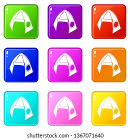 Tribal tent icons set 9 color collection isolated on white for any design