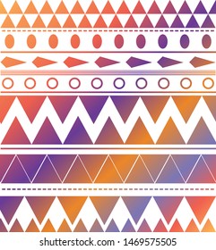 tribal textile pattern in varied stripes and chevron bright gradient 