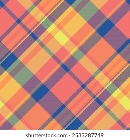 Tribal texture tartan background, sketch pattern textile check. Anniversary fabric plaid vector seamless in red and blue colors palette.