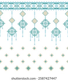 Tribal Thai  pattern. Green golden, Chinese style, 
mexican, aztec and maya ornament, ethnic
stylish fabric geometric print wallpaper
texture vector set. Unique folk, national
culture collection