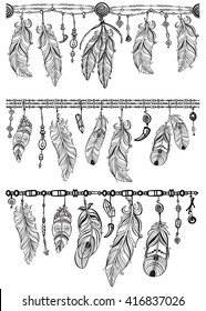 Tribal Thema Hintergrund mit Federn. Tattoo-Design. Muster für das Farbbuch. Möbelbürsten sind enthalten 


