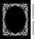 Tribal thorn frame vector with abstract spiky organic lines, gothic metal style border isolated on black background