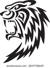Tribal Tiger Head Profile Vector Silhouette Roaring for Tattoo, Logo, and T-shirt Design