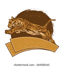 Tribal tiger jump with banner for t-shirt design