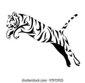 Tribal tiger jump - vector tattoo