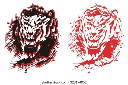 Tribal tiger roar splashes in black and red options