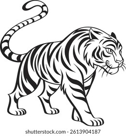 Tribal Tiger Vector Illustration | Bold Black and White Stylized Animal Design for Tattoo or Logo