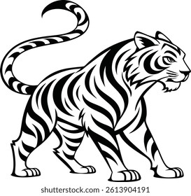 Tribal Tiger Vector Illustration | Bold Black and White Stylized Animal Design for Tattoo or Logo