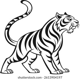 Tribal Tiger Vector Illustration | Bold Black and White Stylized Animal Design for Tattoo or Logo