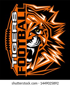 tribal tigers football team design with mascot and laces for school, college or league