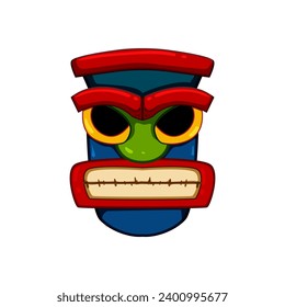 tribal tiki mask cartoon. totem hawaii, hawaiian tropical, polynesian statue tribal tiki mask sign. isolated symbol vector illustration