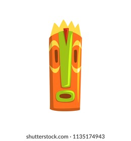 Tribal tiki mask, Hawaiian carved wooden statue cartoon vector Illustration