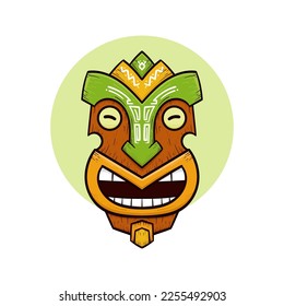 Tribal tiki maskiert hawaiianische Totem-Kultur Vektorgrafik von farbigen Illustrationen aus Holz