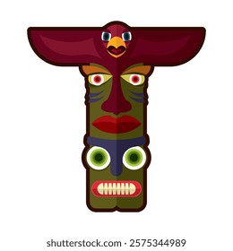 Tribal Totem Pole Illustration with Bold Abstract Design and Vibrant Colors