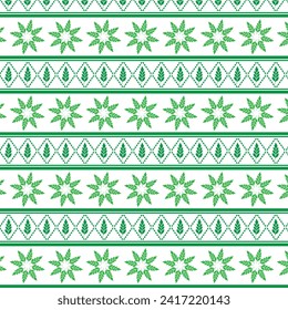 Tribal traditional fabric batik ethnic of ikat floral seamless pattern of green leaves Spring Blossom Vector Design on a white background