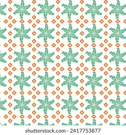 Tribal traditional fabric batik ethnic of ikat floral seamless pattern of green leaves Spring Blossom Vector Design on a white background