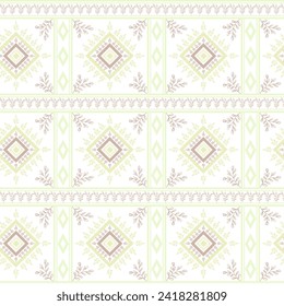 Tribal traditional fabric batik ethnic. ikat floral seamless pattern leaves geometric repeating Vector Design on a white background