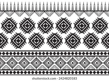 Tribal traditional fabric batik ethnic. ikat floral seamless pattern leaves geometric repeating Design for wallpaper, wrapping, fashion, carpet, clothing. Black and white