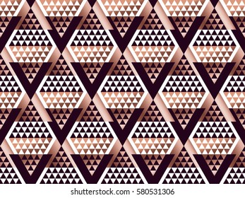 tribal traditional repeatable motif in art deco rose gold  luxury style. seamless ornament vector illustration.