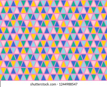 Tribal triangles grid mosaic tiles lines vector seamless pattern. Colorful triangle tiles geometric background. Retro triangular shapes grid. Geometric elements wrapping vector.