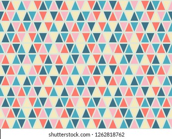 Tribal triangles grid mosaic tiles lines vector seamless pattern. Colorful triangle tiles geometric background. Stylish triangular shapes grid. Geometric polygon elements simple fabric.