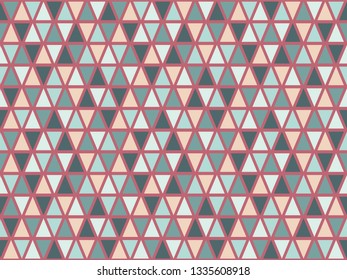 Tribal triangles grid mosaic tiles lines vector seamless pattern. Colorful triangle tiles geometric background. Decorative triangular shapes grid. Geometric polygon elements simple fabric.