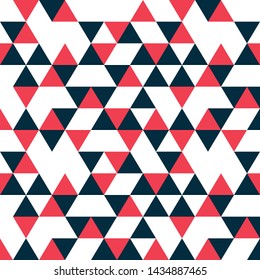 Tribal triangles grid mosaic tiles lines vector seamless pattern. Colorful triangles mosaic geometric background. Modern triangular shapes grid. Geometric polygon elements graphic design.