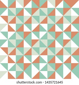 Tribal triangles grid mosaic tiles lines vector seamless pattern. Colorful triangles mosaic geometric background. Modern triangular shapes grid. Geometric polygon elements graphic design