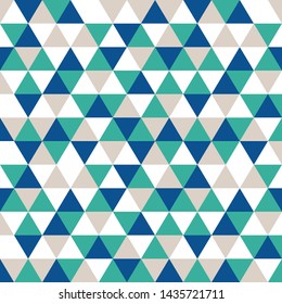 Tribal triangles grid mosaic tiles lines vector seamless pattern. Colorful triangles mosaic geometric background. Modern triangular shapes grid. Geometric polygon elements graphic design