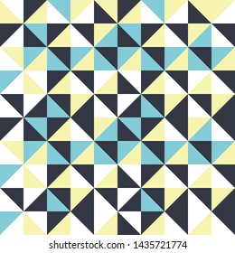 Tribal triangles grid mosaic tiles lines vector seamless pattern. Colorful triangles mosaic geometric background. Modern triangular shapes grid. Geometric polygon elements graphic design