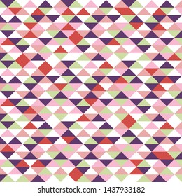 Tribal triangles grid mosaic tiles lines vector seamless pattern. Colorful triangles mosaic geometric background. Modern triangular shapes grid. Geometric polygon elements graphic design 