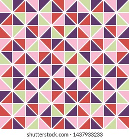 Tribal triangles grid mosaic tiles lines vector seamless pattern. Colorful triangles mosaic geometric background. Modern triangular shapes grid. Geometric polygon elements graphic design 
