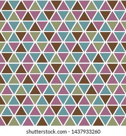 Tribal triangles grid mosaic tiles lines vector seamless pattern. Colorful triangles mosaic geometric background. Modern triangular shapes grid. Geometric polygon elements graphic design 