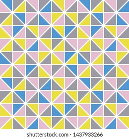 Tribal triangles grid mosaic tiles lines vector seamless pattern. Colorful triangles mosaic geometric background. Modern triangular shapes grid. Geometric polygon elements graphic design 