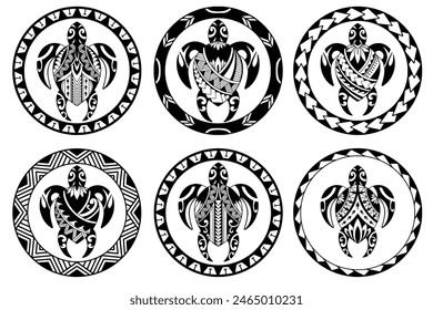 Tribal turtle tattoo collection design Polynesian style. Aboriginal samoan. illustration EPS10