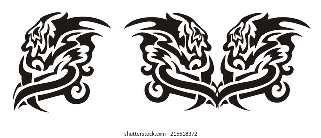 Tribal twirled dragon head and heart of a dragon