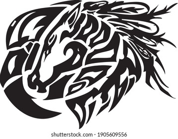 Tribal unusual horse and eagle symbol. The horse 's head and eagle 's head are formed into a single sign. Black on white
