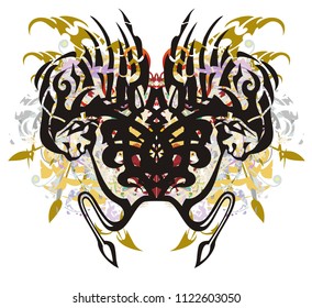 Tribal unusual spider with colorful splashes. Abstract splattered terrible spider graphic design for Halloween